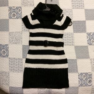 Cherry Stix Girl's B/W Striped Sweater Dres